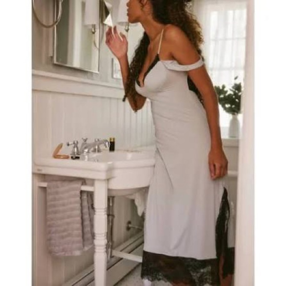 NWT Free People X Intimately FP Party Crasher Midi Slip Dress Smoke Grey Size L